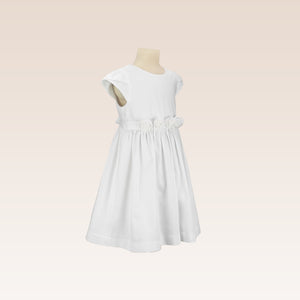 Harriet Communion White Girls Dress with Grosgrain Ribbon Belt and Flower details