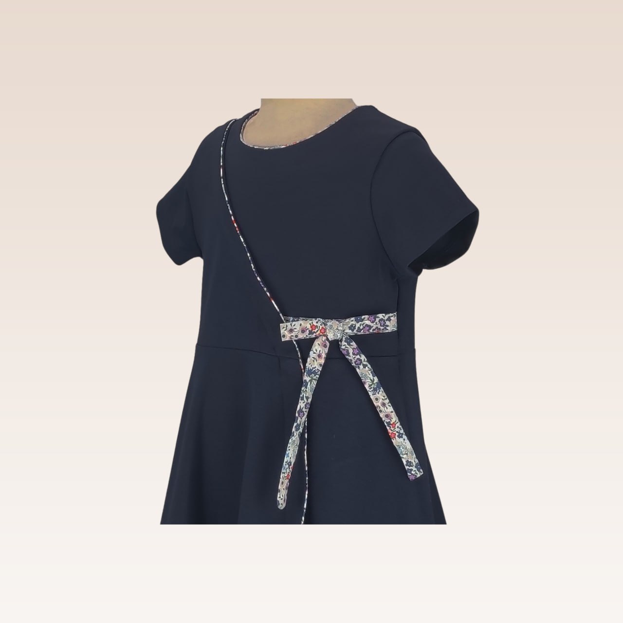 Hannah Girls Navy Dress with Floral Combination