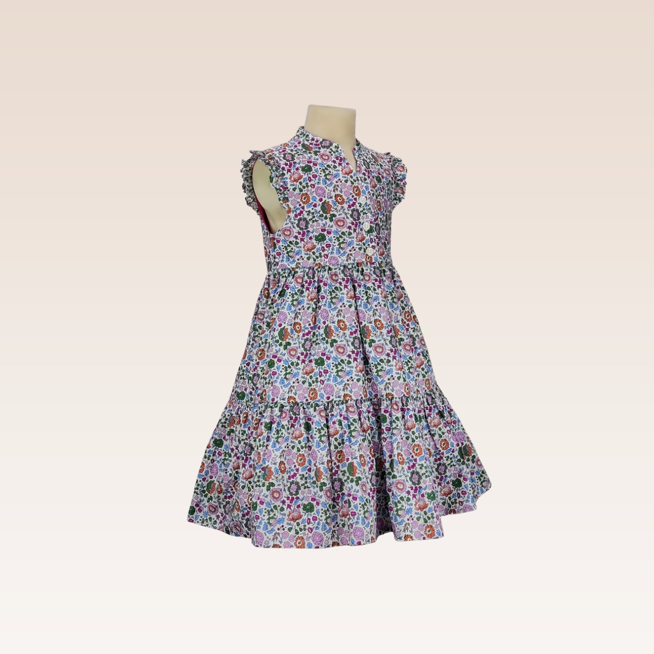 Helene Girls Fuchsia Floral Print Sleeveless Tiered Dress