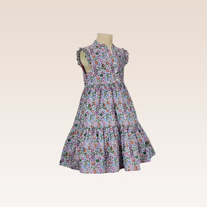 Helene Girls Fuchsia Floral Print Sleeveless Tiered Dress