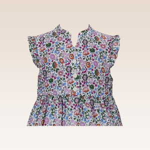 Helene Girls Fuchsia Floral Print Sleeveless Tiered Dress