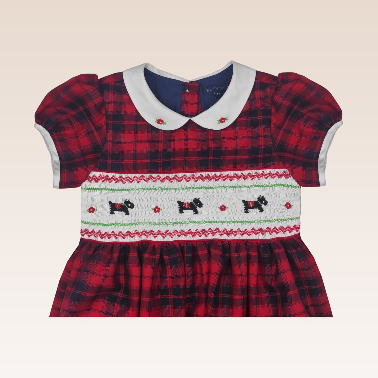 Elodie Girls Picture Smocked Checkered Collared Dress