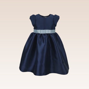 Fleur Girls Navy Party Dress with Ribbon Belt