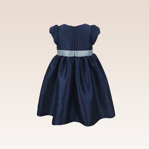 Fleur Girls Navy Party Dress with Ribbon Belt