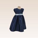 Fleur Girls Navy Party Dress with Ribbon Belt