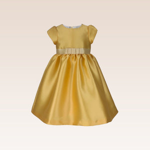 Fleur Girls Yellow  Party Dress with Ribbon Belt-fabric