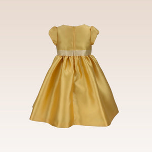 Fleur Girls Yellow  Party Dress with Ribbon Belt-fabric