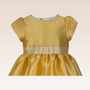 Fleur Girls Yellow  Party Dress with Ribbon Belt-fabric