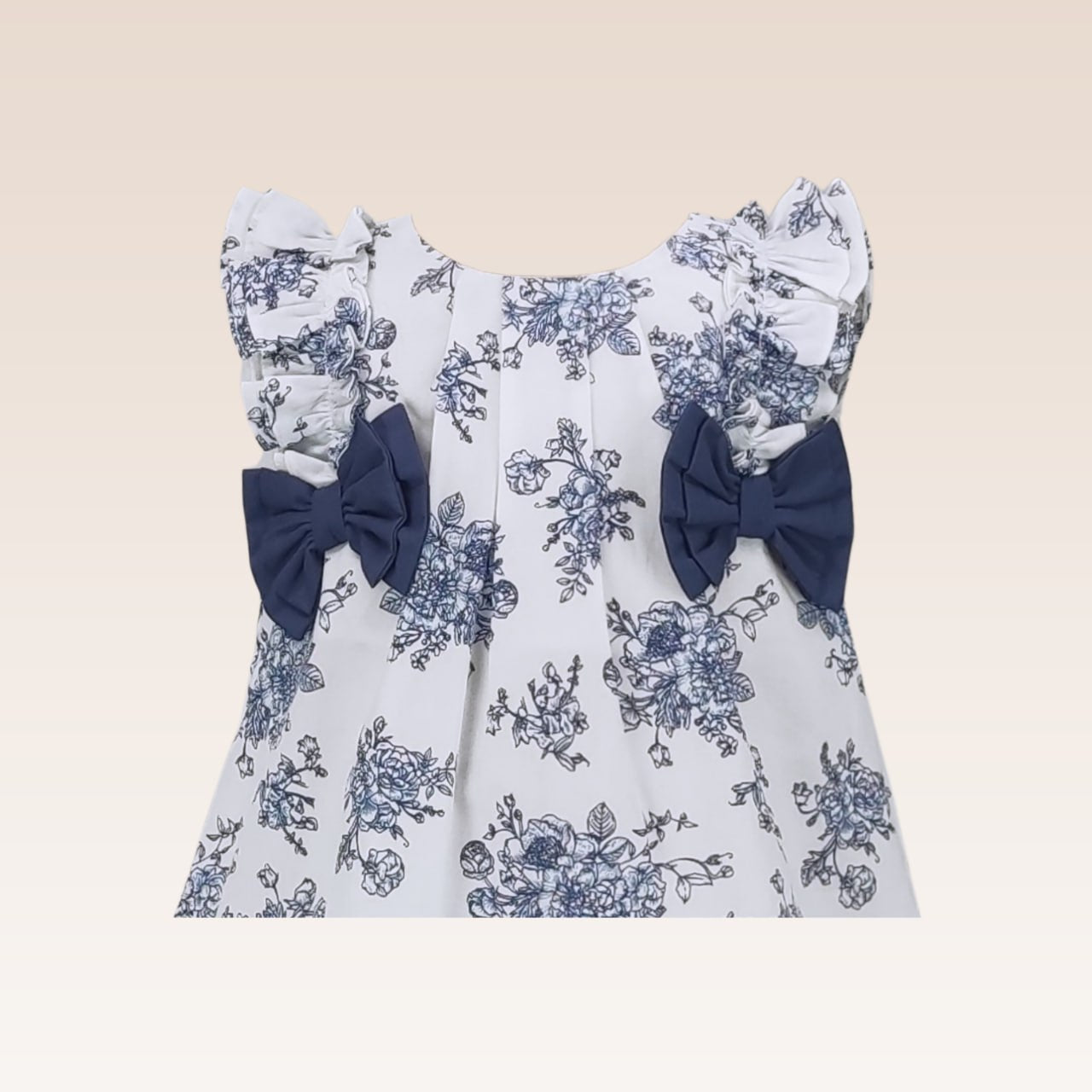 Eve Baby Girls Printed Floral Navy Blue A-line Dress with Ribbon Detail