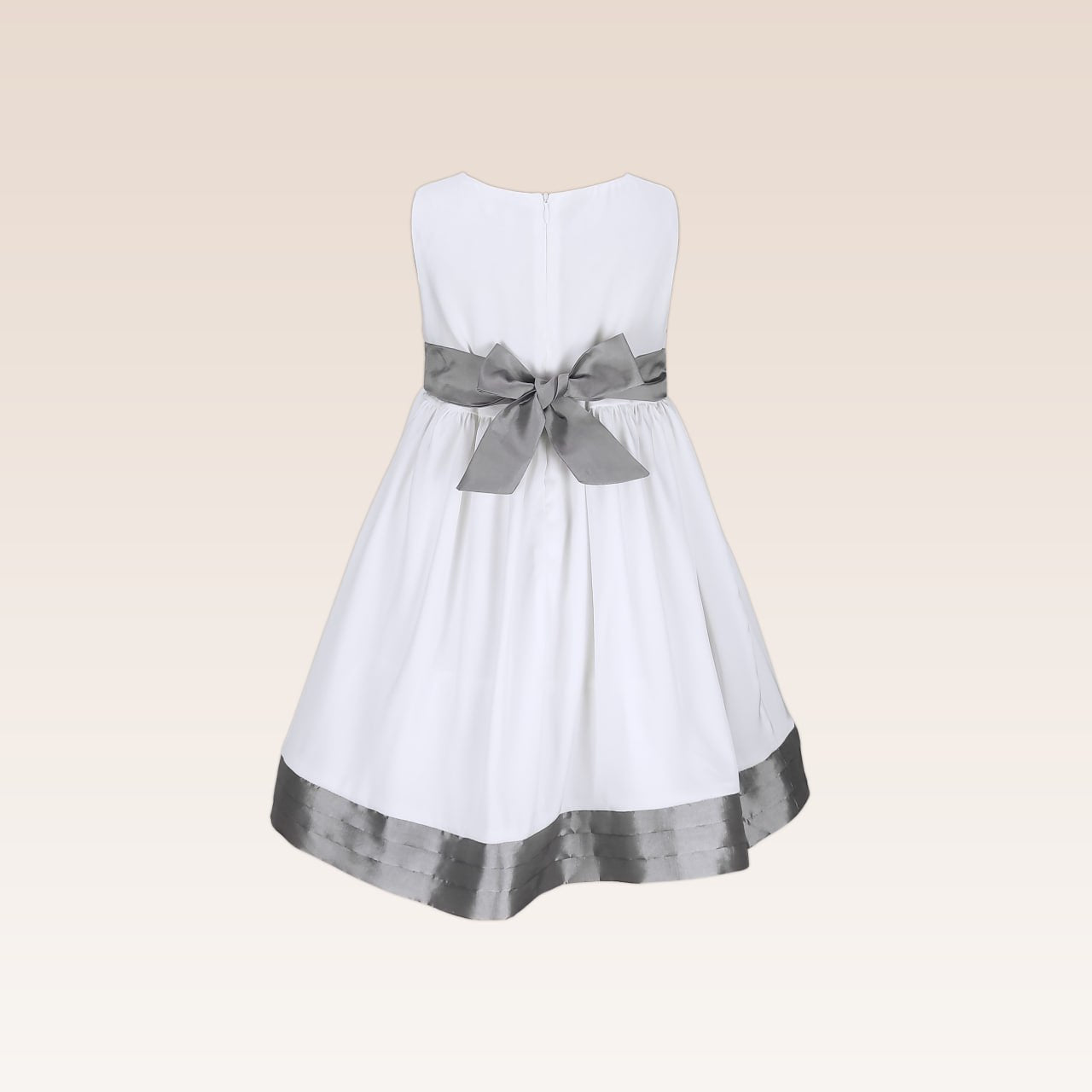 Fiona Girls White Party Dress with Pleating Details on Waist and Hem