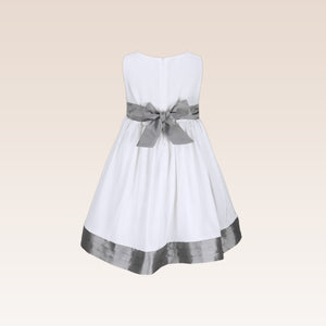 Fiona Girls White Party Dress with Pleating Details on Waist and Hem