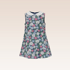 Ellaine Girls Printed Floral Navy Shift Dress with Collar