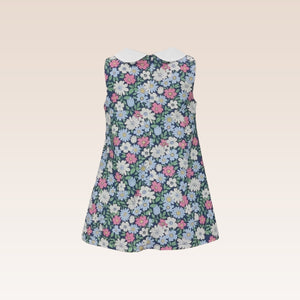 Ellaine Girls Printed Floral Navy Shift Dress with Collar