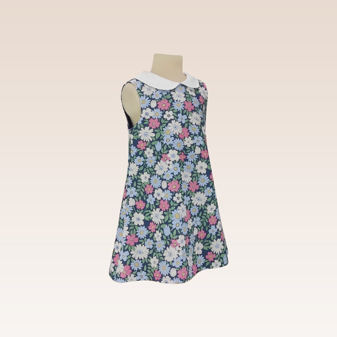 Ellaine Girls Printed Floral Navy Shift Dress with Collar