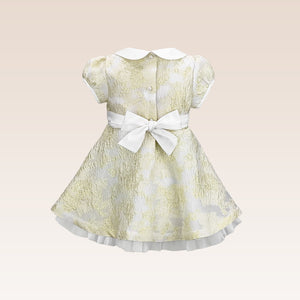 Georgette Baby Girls Gold jacquard Party Dress with Tulle underlay Skirt with Headband