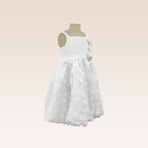 Gretel Girls Ivory Party Dress with Bubble skirt in Floral Applique fabric