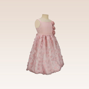 Gretel Girls Peach Party Dress with Bubble skirt in Floral Applique fabric