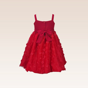 Gretel Girls Red Party Dress with Bubble skirt in Floral Applique fabric