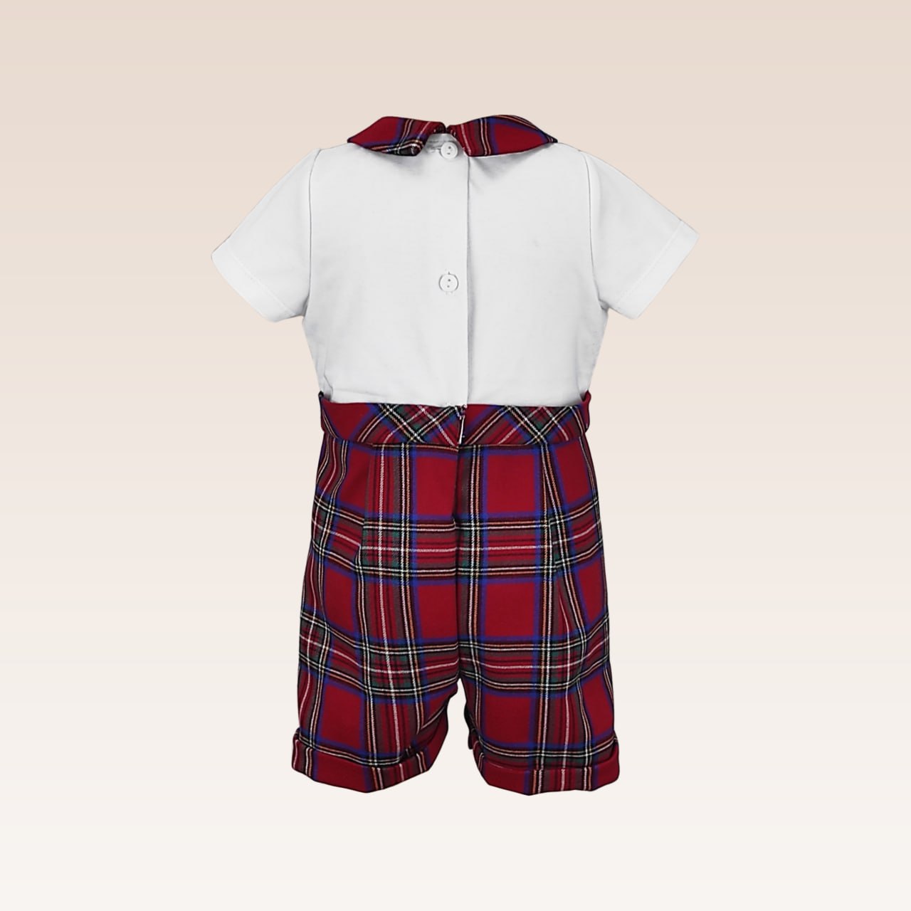 Dennis Baby Boys Romper Checkered fabric with collar and faux button front