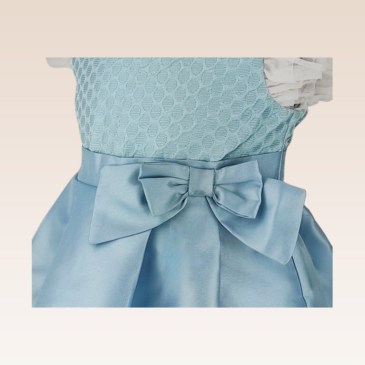 Beatrice Light Blue in Textured Material and Tulle Sleeves Party Dress with Bag Set
