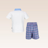 Caleb Boys Polo Shirt with Chambray and Blue Checks Shorts