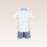 Caleb Boys Polo Shirt with Chambray and Blue Checks Shorts