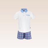 Caleb Boys Polo Shirt with Chambray and Blue Checks Shorts