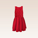 Gwen Girls Red Party Dress Shell Mesh Floral Top and Pleated Skirt