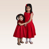 Gwen Girls Red Party Dress Shell Mesh Floral Top and Pleated Skirt