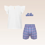 Candice Baby Girls White Top and Checkered Shorts Set
