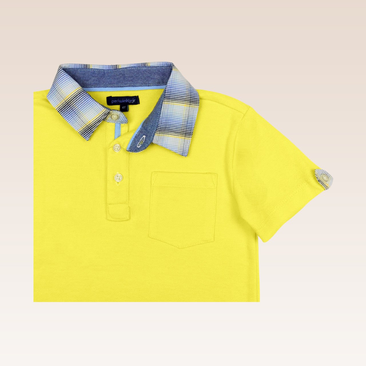 Benedict Boys Yellow Polo Pique Shirt with Checked Woven Collar