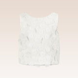 Gwen Girls White Party Dress Shell Mesh Floral Top and Pleated Skirt