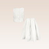 Gwen Girls White Party Dress Shell Mesh Floral Top and Pleated Skirt