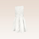Gwen Girls White Party Dress Shell Mesh Floral Top and Pleated Skirt
