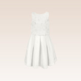 Gwen Girls White Party Dress Shell Mesh Floral Top and Pleated Skirt