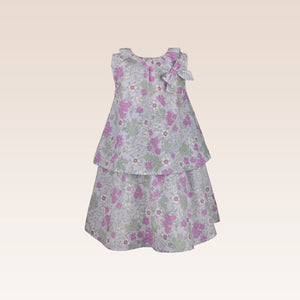 Delphine Girls Lilac Floral Print Two-Tier Fit-and-Flare Dress