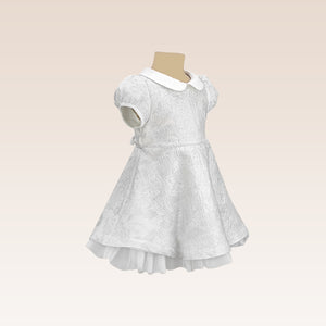 Georgette Baby Girls Silver Jacquard Party Dress with Tulle underlay Skirt with Headband