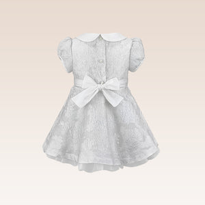 Georgette Baby Girls Silver Jacquard Party Dress with Tulle underlay Skirt with Headband