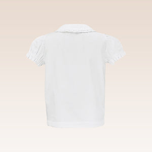 Carren Girls Ivory Collar with Ruffle Buttoned-down Placket with Pearl Button Detail Blouse
