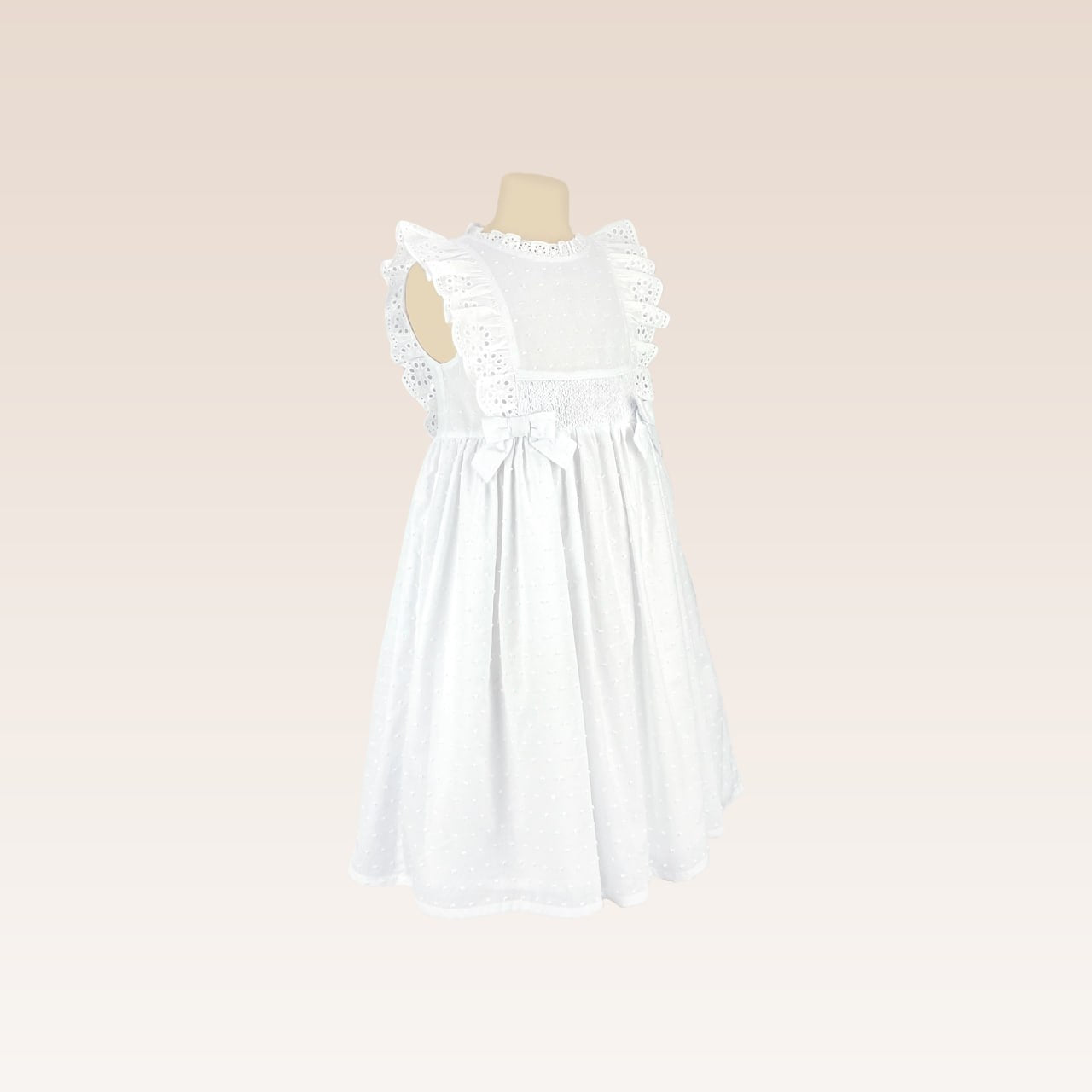 Felice White Dress with Smocked Waist and Trim Details