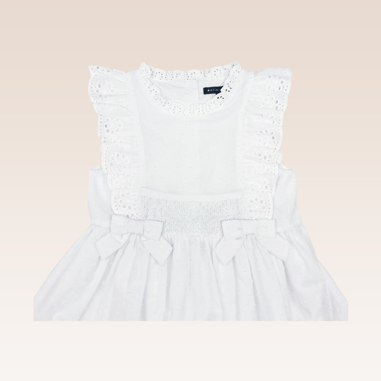 Felice White Dress with Smocked Waist and Trim Details