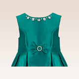 Thess Girls Emerald Green Bejewelled Neck and Buckle Detail Party Dress