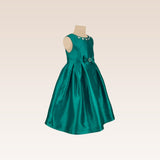 Thess Girls Emerald Green Bejewelled Neck and Buckle Detail Party Dress