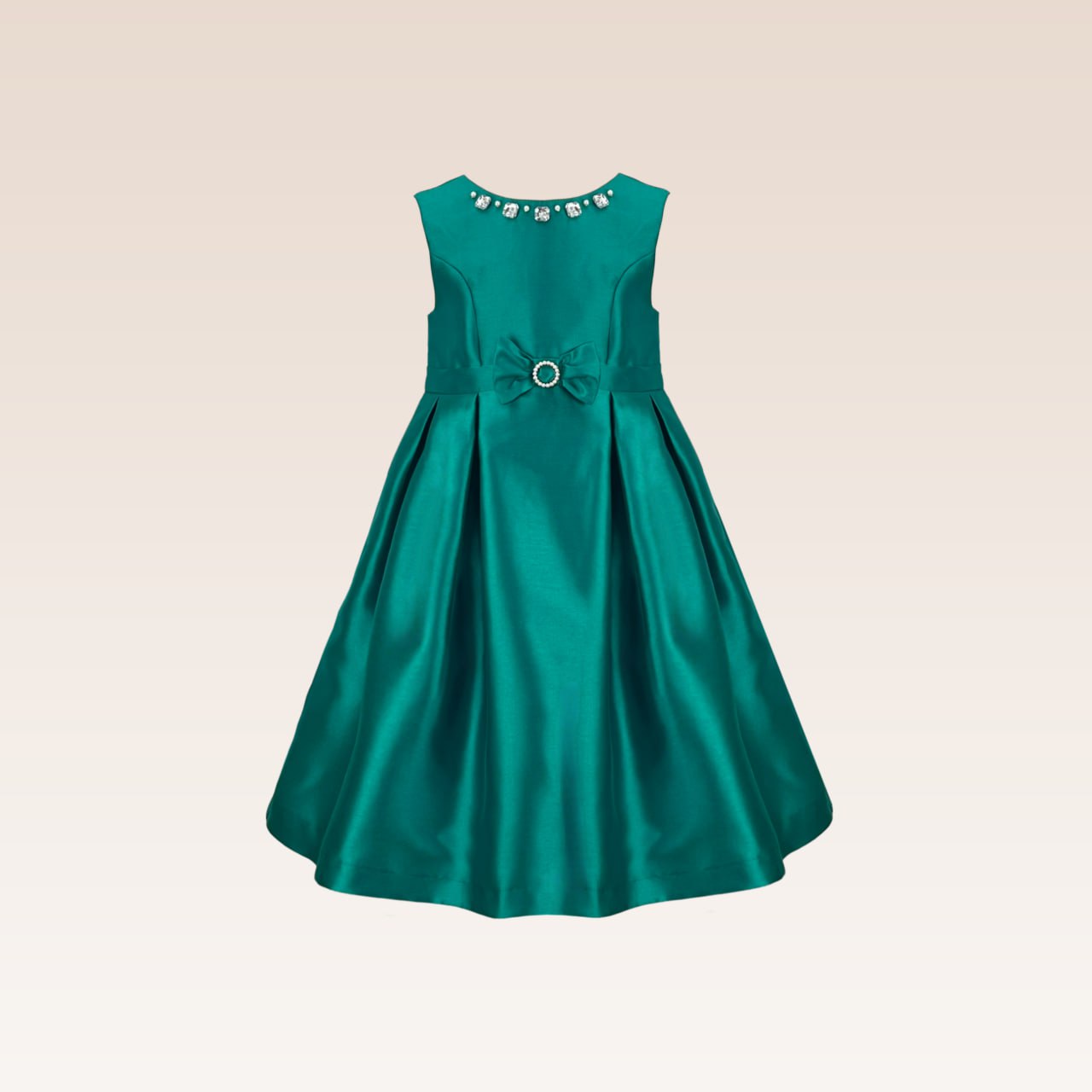 Thess Girls Emerald Green Bejewelled Neck and Buckle Detail Party Dress