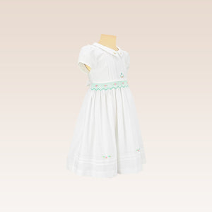 Hazel Girls Dress Ivory with Smock and Embroidery details