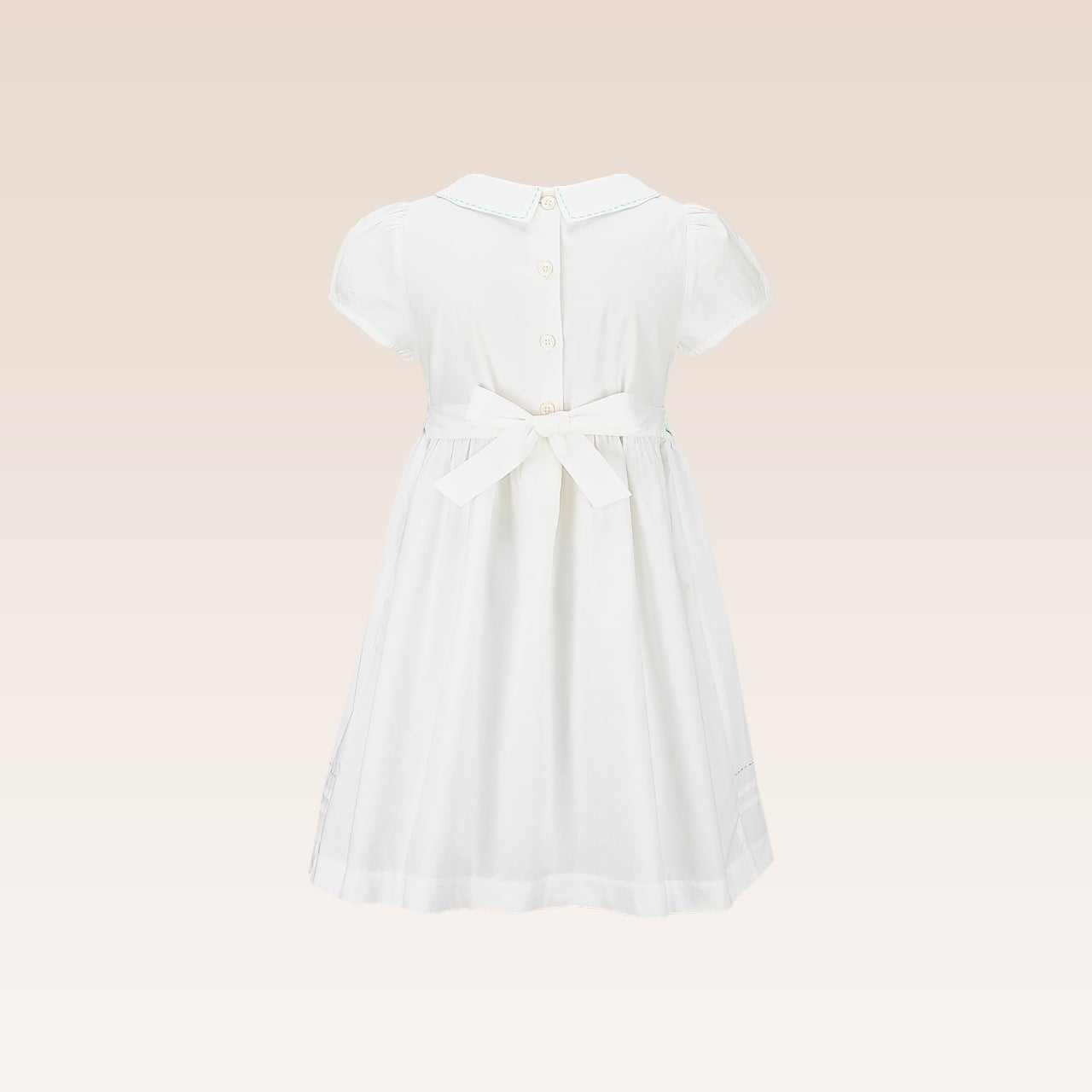 Hazel Girls Dress Ivory with Smock and Embroidery details
