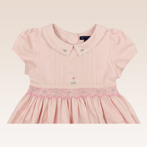 Hazel Girls Pink Dress with Smock and Embroidery details