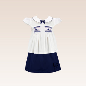 Ines  Girls 2-pc Smock with Embroidery Top and Skirt with headband