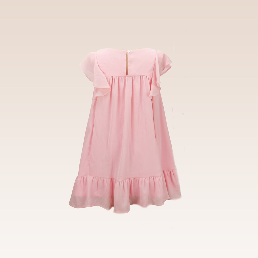 Juliette Girls Pink Tunic Dress with Smocking and Embroidery Details