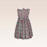 Emeri Girls Red Floral Smocked and Embroidery Waist Detail